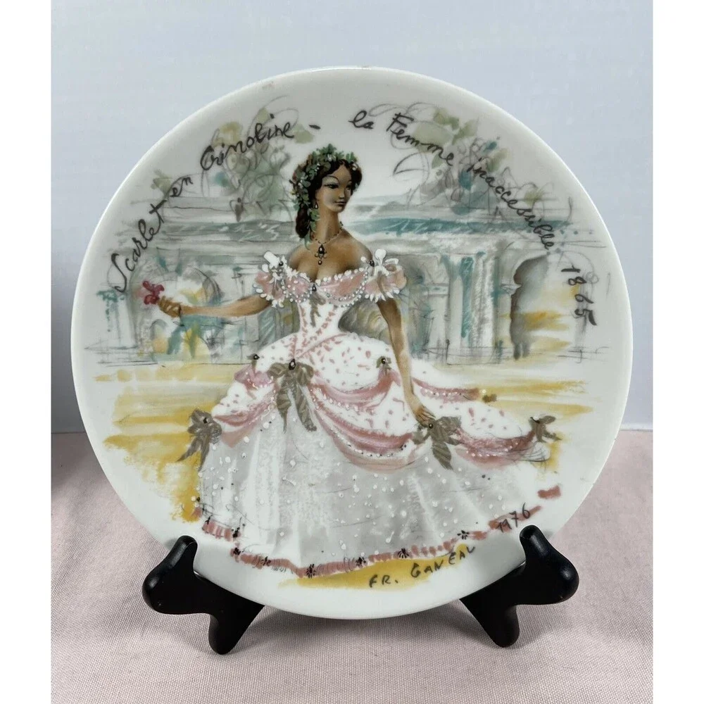 Henri D'Arceau, Limoges Le Femmes Du Siecle Scarlet en Crinoline 1865 Plate